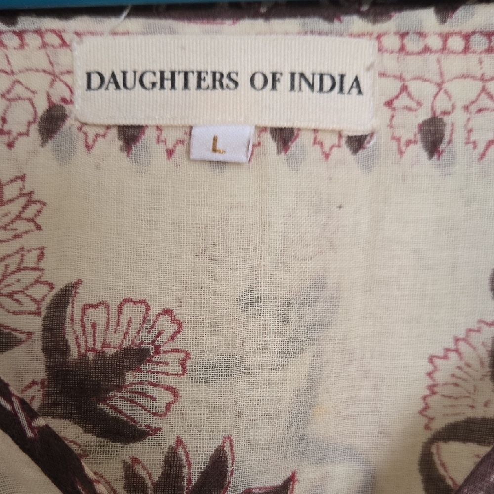 Daughters of India Cream and Brown Floral Blouse
